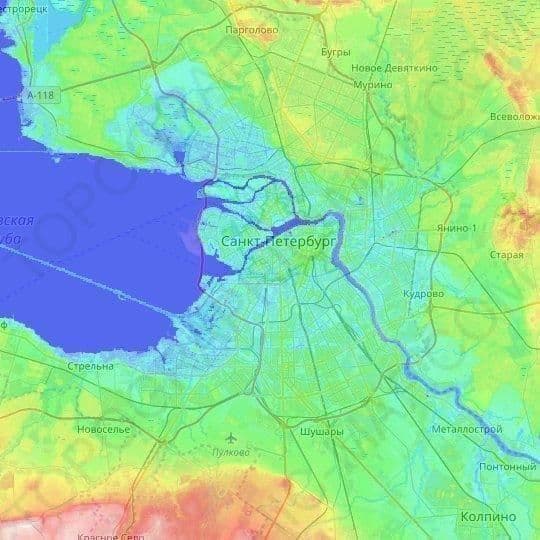 карта высот Санкт-Петербурга