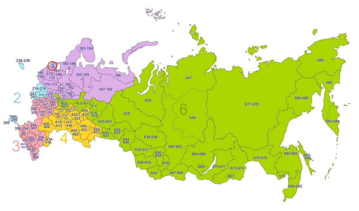 карта почтовых индексов Санкт-Петербурга